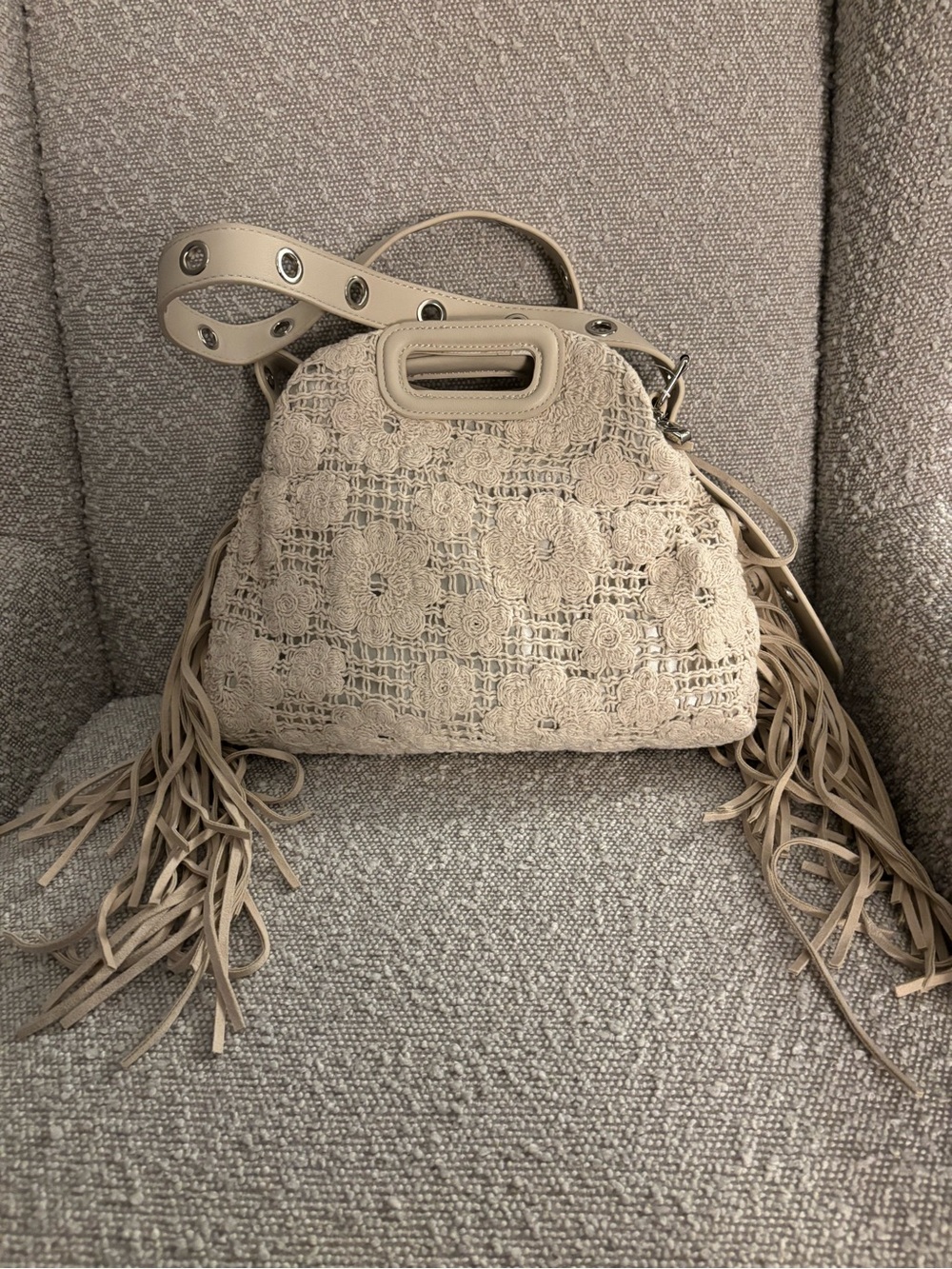 Urban Expressions Beige Crochet Fringe Shoulder Bag